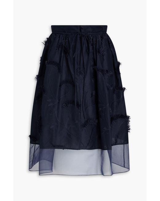 3.1 Phillip Lim Blue Embroidered Fil-Coupé Cotton-Organza Midi Skirt