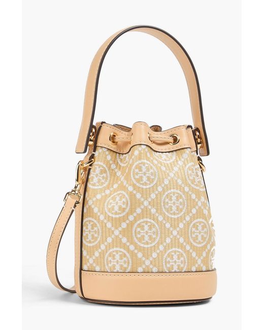Tory Burch Natural T Monogram Faux Raffia-jacquard Bucket Bag