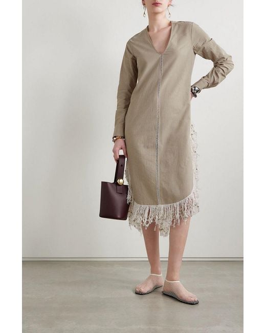 DIOTIMA White Una Oversized Fringed Bead-embellished Checked Cotton Midi Dress