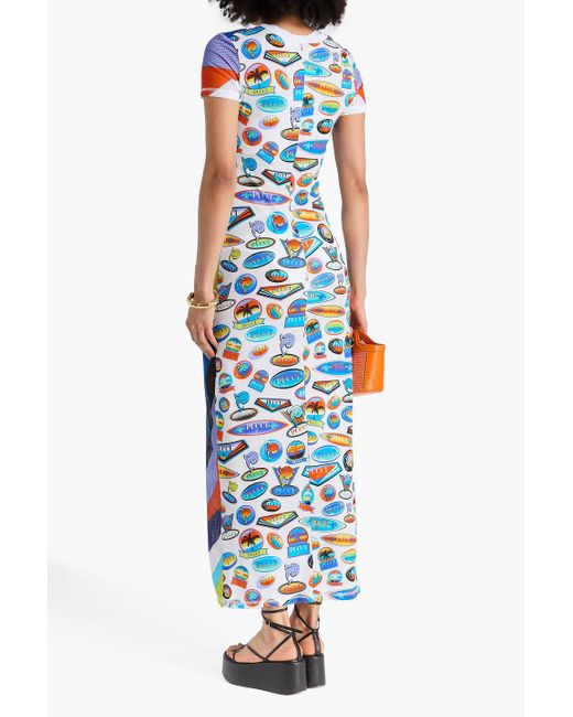 Emilio Pucci Blue Printed Stretch-mesh And Cotton-jersey Maxi Dress