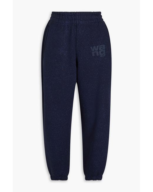 T By Alexander Wang Blue Glittered Cotton-blend Fleece Track Pants