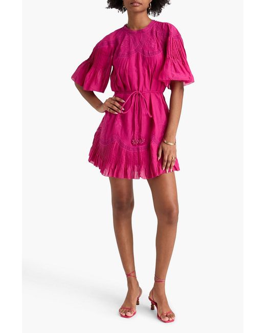 Farm Rio Pink Embroidered Cotton Mini Dress