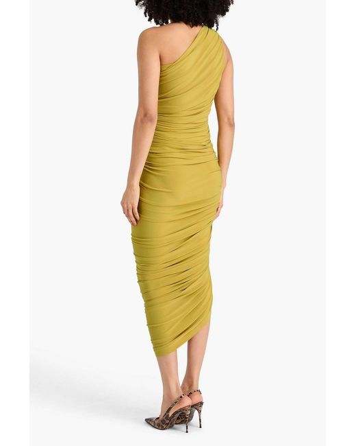 Norma Kamali Yellow Diana One-Shoulder Draped Stretch-Jersey Gown