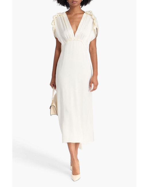 Victoria Beckham White Ruffled Satin-Crepe Midi Dress