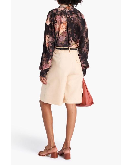 Zimmermann Black Lace-trimmed Floral-print Silk-crepe Shirt