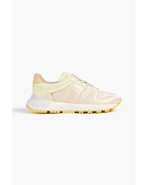 Maison Margiela White 50-50 Distressed Satin And Leather Sneakers