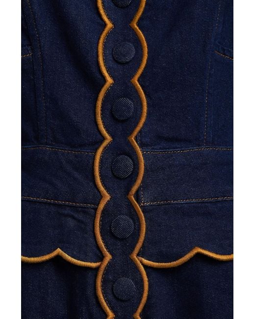 Farm Rio Blue Scalloped Cutout Denim Jumpsuit