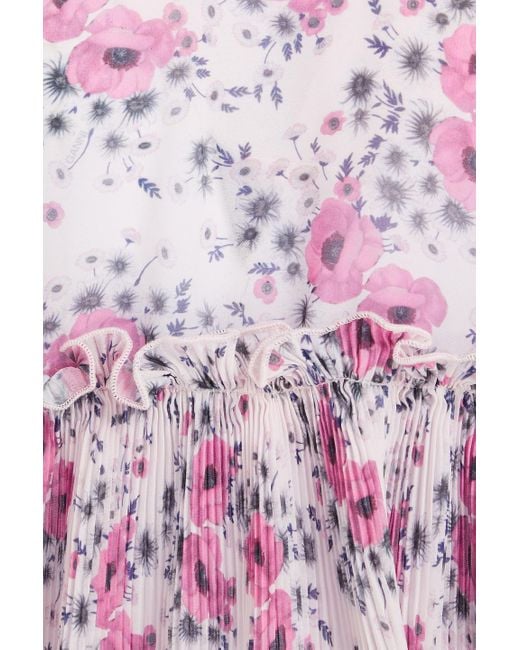 Ganni Pink Bluse aus plissiertem georgette mit floralem print