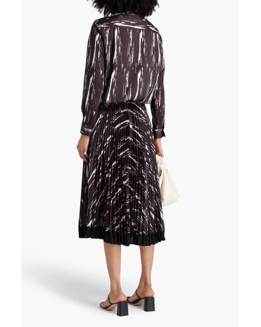 3.1 Phillip Lim Black Pleated Printed Satin-Twill Midi Skirt