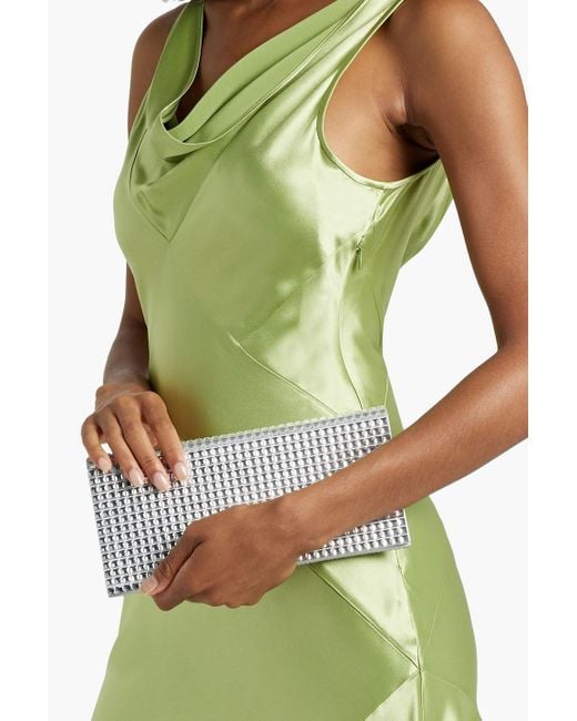 Judith Leiber White Envelope Flap Crystal-embellished Satin Clutch