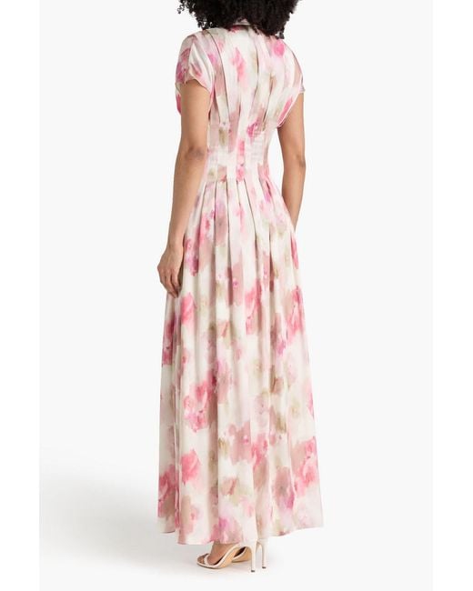 Mikael Aghal Pink Pussy-Bow Printed Crepe De Chine Maxi Dress