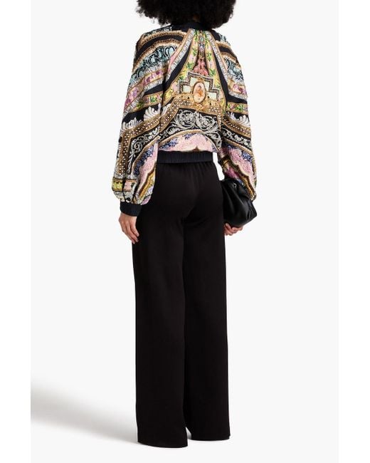 Camilla Black Embellished Printed Silk-twill Bomber Jacket