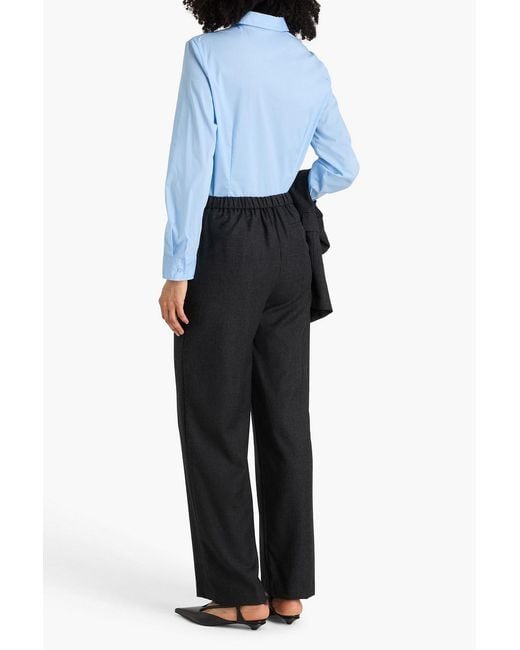 Theory Black Wool-flannel Straight-leg Pants