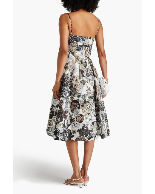 Marni White Flared Floral-print Cotton Midi Dress