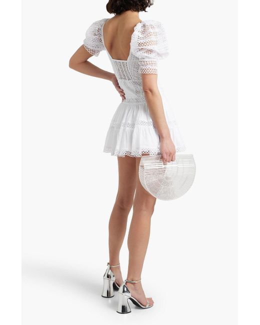 Charo Ruiz White Katharine Guipure Lace And Cotton-blend Voile Mini Dress