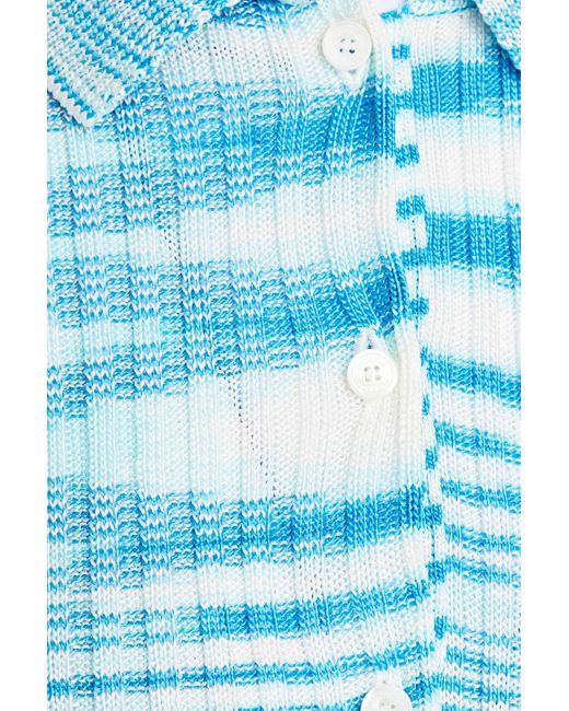 Missoni Blue Space-dyed Ribbed Intarsia-knit Polo Shirt
