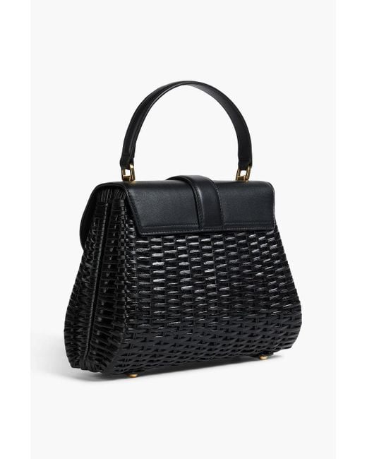 Veronica Beard Black The Crest Leather And Rattan Tote