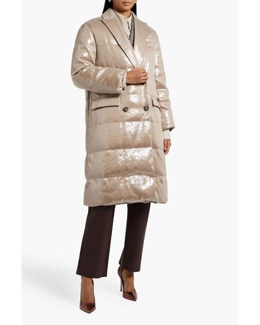Brunello Cucinelli Natural Double-breasted Quilted Sequined Shell Coat