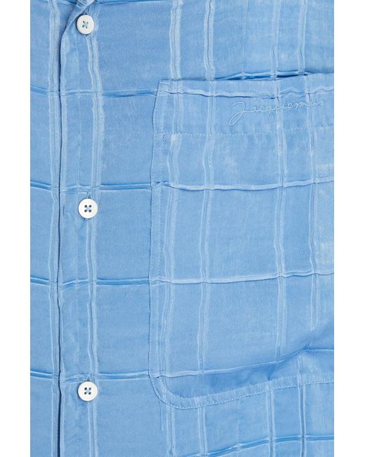 Jacquemus Jean hemd aus vorgewaschenem satin mit karomuster in Blue für Herren