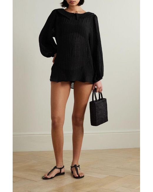 Lisa Marie Fernandez Black Mia Linen-blend Gauze Blouse