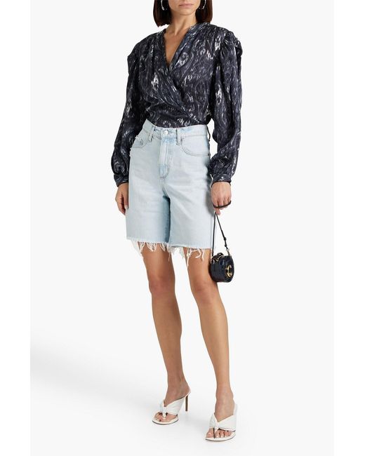 IRO Blue Zarfi Wrap-effect Printed Plissé-silk Blouse