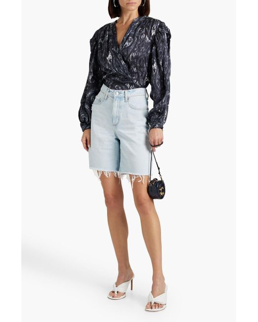 IRO Blue Zarfi Wrap-effect Printed Plissé-silk Blouse