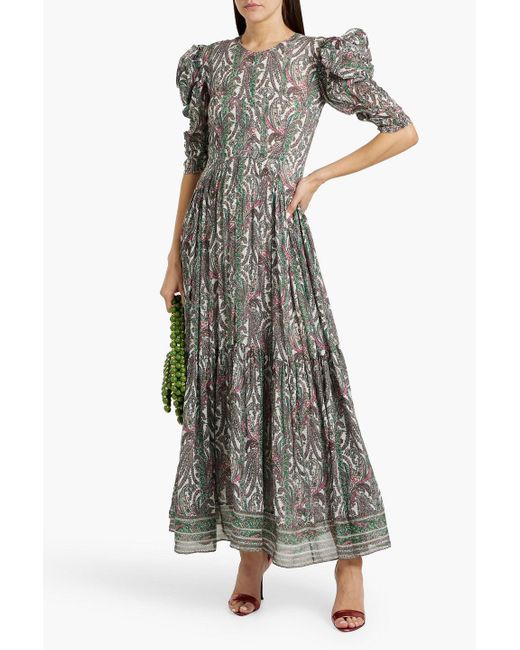 Isabel Marant Gray Bealisa maxikleid aus krepon aus einer baumwoll-seidenmischung mit paisley-print