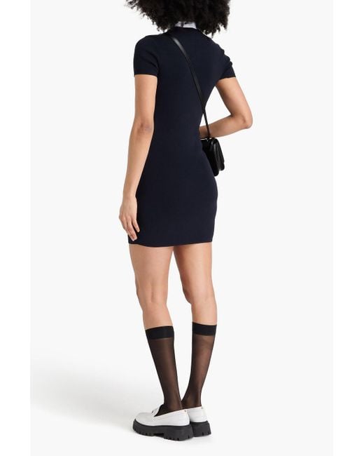 Claudie Pierlot Blue Poplin-Trimmed Knitted Mini Dress