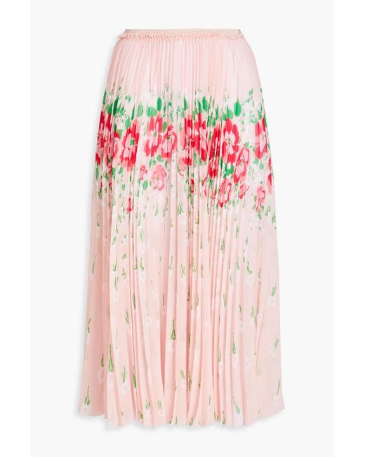 RED Valentino Pink Pleated Floral-print Georgette Midi Skirt