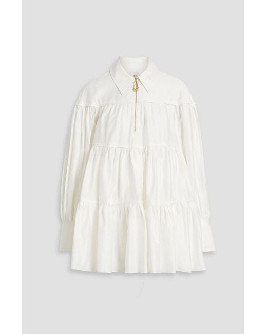 Aje. White Francois Tiered Cotton-poplin Mini Shirt Dress