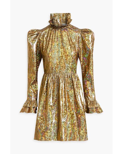 BATSHEVA Metallic Ruffled Iridescent Lamé Mini Dress