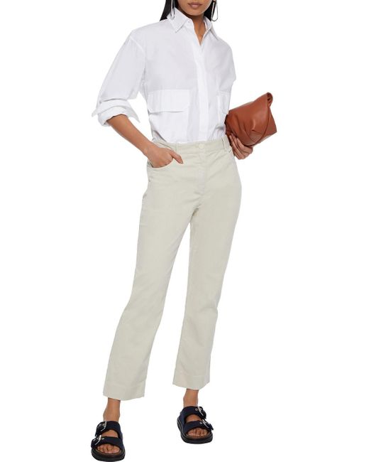 Theory White Cropped Cotton-Blend Corduroy Straight-Leg Pants