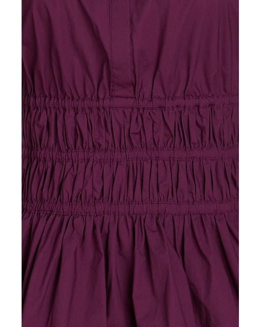 Maje Purple Rainor Shirred Stretch-cotton Poplin Mini Shirt Dress