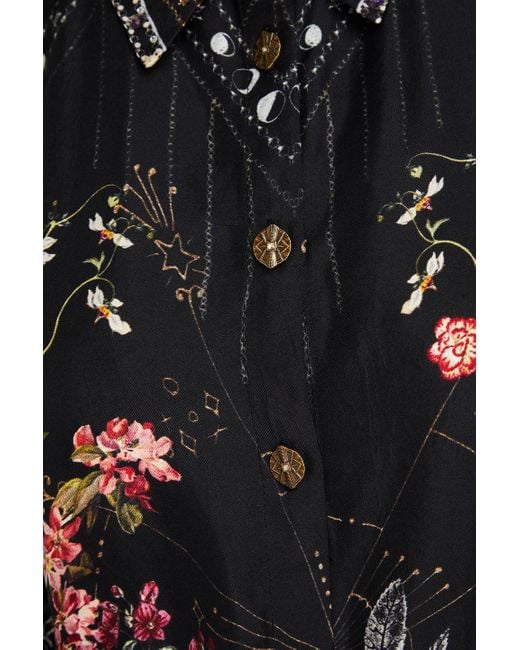 Camilla Black Crystal-embellished Printed Silk-twill Midi Shirt Dress