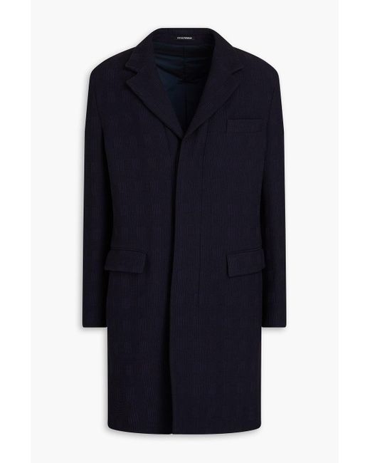 Emporio Armani Blue Checked Jacquard Coat for men