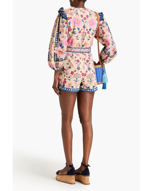 Farm Rio Pink Belted Floral-print Cotton Playsut