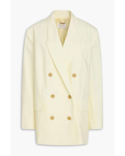 Zimmermann Natural Double-Breasted Cotton-Poplin Blazer