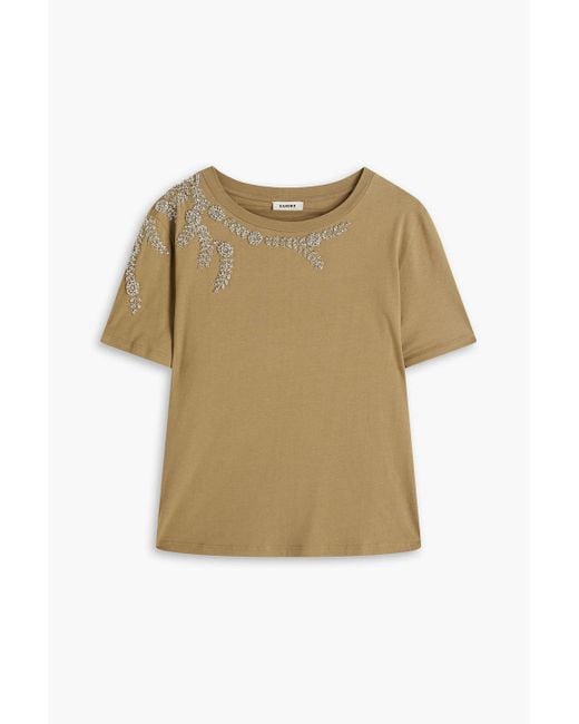 Sandro Natural Bead-embellished Cotton-jersey T-shirt