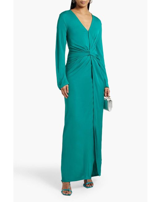 Diane von Furstenberg Green Addams Draped Satin-jersey Maxi Dress