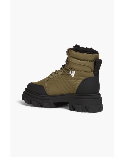 Ganni Green Faux Shearling-lined Shell Hiking Boots
