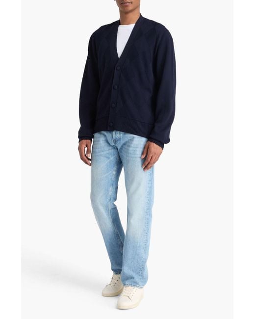 Officine Generale Blue Murray Argyle Merino Wool Cardigan for men