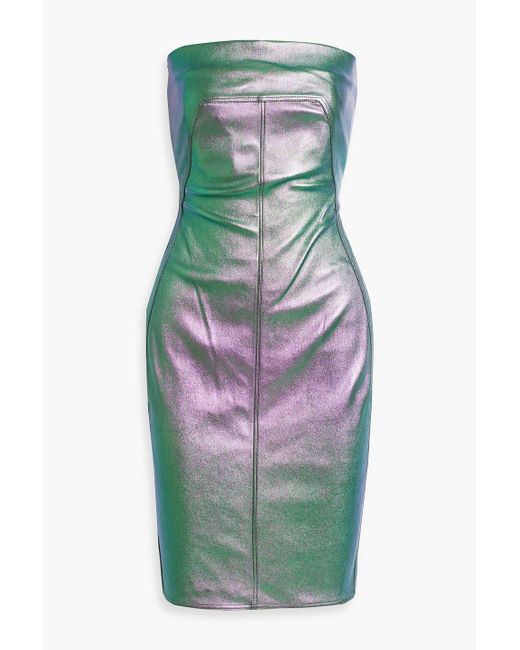 Rick Owens Green Strapless Iridescent-effect Leather-blend Mini Dress