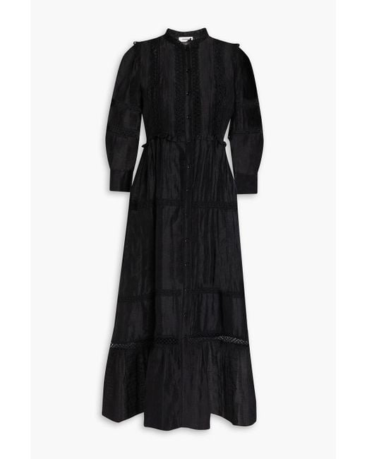 Sandro Black Tiered Linen-blend Gauze Midi Dress