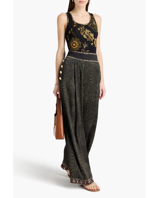 Camilla Black Floral-Print Embellished Jersey Tank