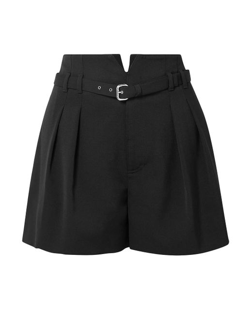 RED Valentino Black Belted Pleated Cady Shorts
