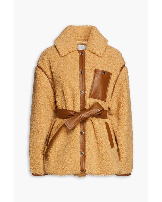 Sandro Natural Maddox Leather-trimmed Faux Shearling Jacket