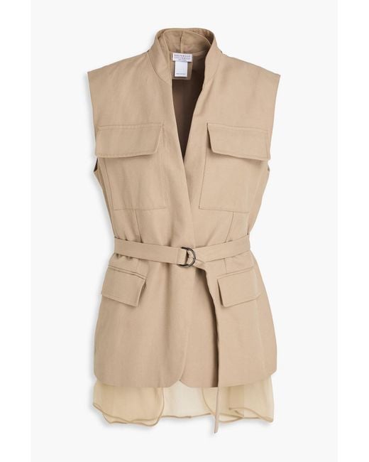 Brunello Cucinelli Natural Belted Cotton And Linen-Blend Twill Vest