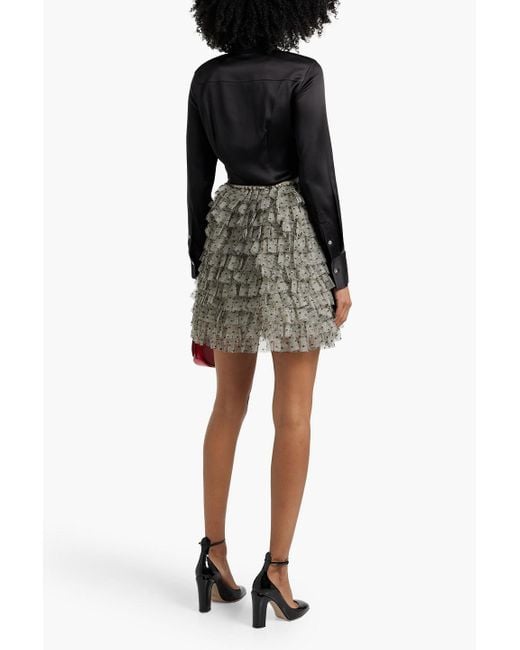 RED Valentino Black Ruffled Point D'Esprit Mini Skirt