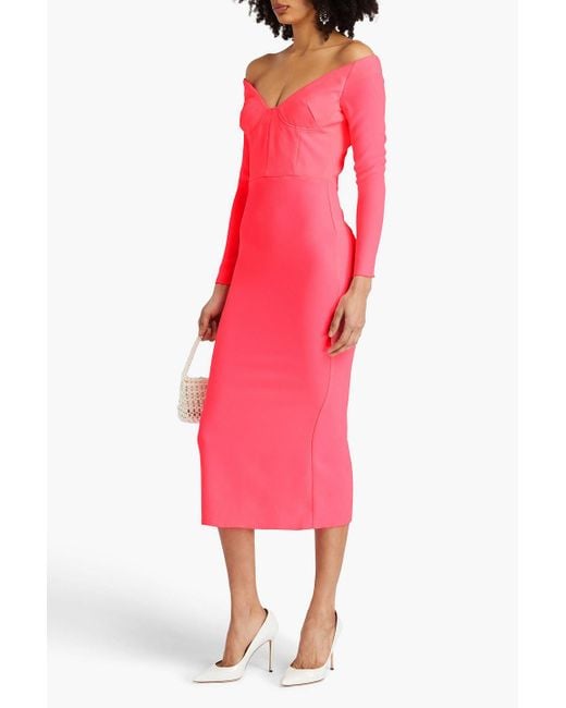 Alex Perry Pink Off-the-shoulder Neon Crepe Midi Dress
