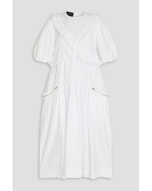 Simone Rocha White Ruffled Cotton-poplin Midi Dress